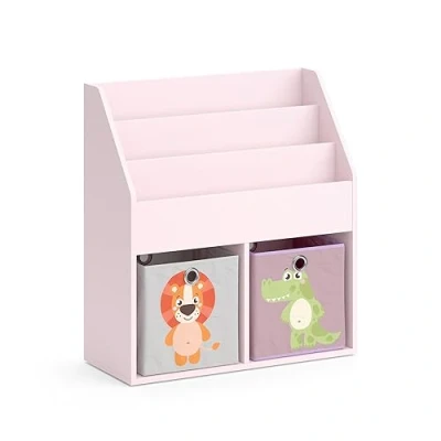 Abbildung von Vicco Kinderregal Luigi, Rosa, 72 x 79 cm mit 2 Faltboxen (Löwe, Krokodil)