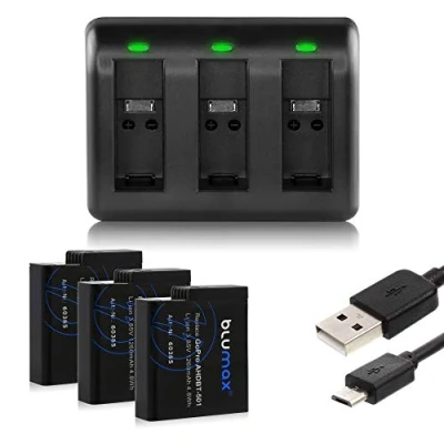 Abbildung von Blumax 3X Akku + Mini Triple Ladegerät für GoPro Hero 5 / 6 Black/Hero 7 8 2018 AABAT 001 AHDBT 501 1260mAh