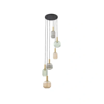 Abbildung von Lindby Hängeleuchte Doroteo, 6 flg., grün/amber/grau, Glas