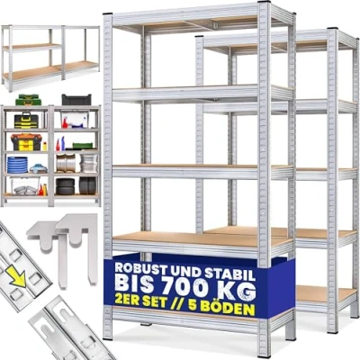 Abbildung von monzana Schwerlastregal, 2x 170x75x30cm 350kg 5 MDF Platten Regal Lagerregal Kellerregal