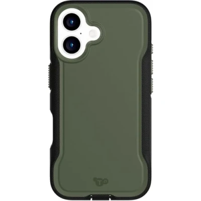 Abbildung von tech21 EvoPro für iPhone 16 kompatibel mit MagSafe Aufprallschutz Hülle 21x nach Militärstandard getestet in Khaki/Schwarz