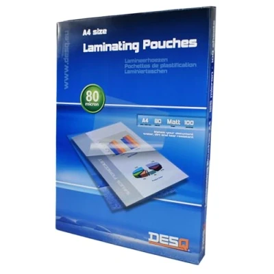 Abbildung von DESQ® Laminierfolien DIN A4, 80 Mikron, Matt, mit abgerundeten Ecken, Laminiertaschen, 100 Stück, 216 x 303 mm, Premium