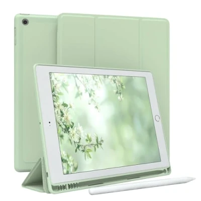 Abbildung von EAZY Case Schutzhülle mit Stifthalter für iPad 2017 2018 (5./6. Gen.) 9,7&quot; Hülle Stifthalterung Tablet Cover Touchpen Smartcase aufstellbar Klappcase Auto Sleep Wake Up Etui Hellgrün