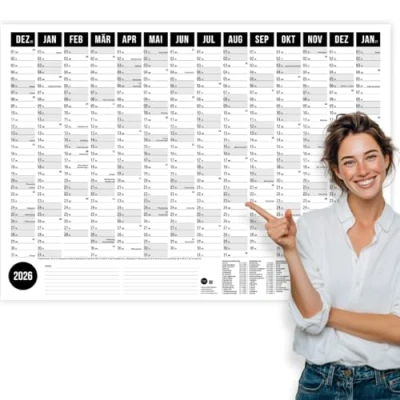 Abbildung von heaven+paper Jahresplaner 2025 A1 Wandkalender groß (+ 80x60cm) gefaltet Kalender Wandplaner mit deutschen Feiertagen, Kalenderwochen Germany (Schwarz, Querformat)