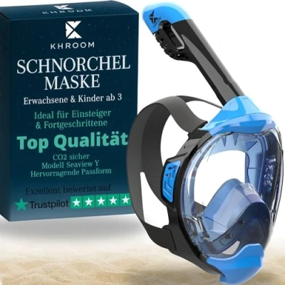 Abbildung von Khroom Schnorchel Schnorchelmaske Kinder / Erwachsene Tauchermaske Vollgesichtsmaske (Seaview Y, Full Face Maske zum Schnorcheln), CO2 geprüfte Vollmaske, sehr angenehm zu tragen