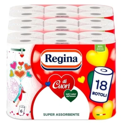 Abbildung von Regina di Cuori Küchenpapier Packung mit 18 Rollen 2 lagig 50 Blatt pro Rolle hohe Saugfähigkeit, dick und strapazierfähig 100% FSC® zertifiziertes Papier…