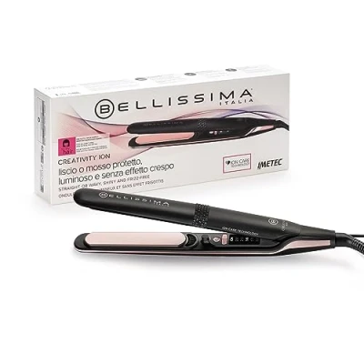 Abbildung von Bellissima Creativity Ion Glätteisen, glattes oder gewelltes Haar, Ionisator, Keramikbeschichtung + Diamantpartikel Keratin, flexible Platten, 5 Temperaturen 150/230C mit Memory Funktion