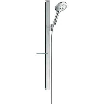 Abbildung von hansgrohe Brausegarnitur &quot;Raindance Select S&quot;, (Komplett Set), 12cm, mit Duschstange 90cm und Ablage, chrom