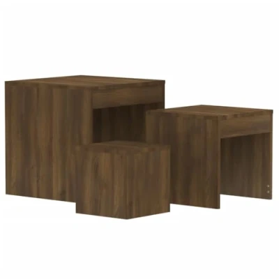 Abbildung von vidaXL Satztisch 3 STK., Satz Couchtisch für Wohnzimmer Schlafzimmer, Beistelltisch mit viel Platz, Sofatisch Nachttisch, Braun Eichen Optik Holzwerkstoff