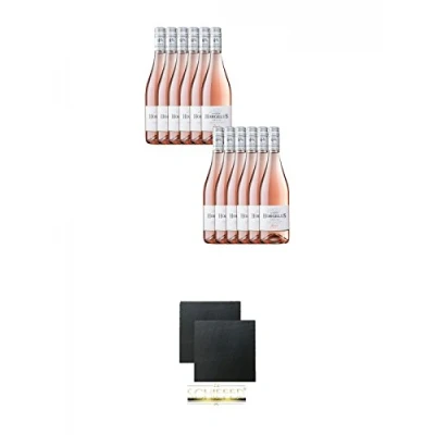 Abbildung von Domaine Horgelus Roséwein 12 x 0,75 Liter + Schiefer Glasuntersetzer eckig ca. 9,5 cm Ø 2 Stück