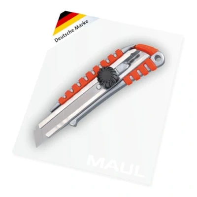 Abbildung von MAUL Cuttermesser Profi Plus 18 mm Professioneller Cutter aus Zinkmetall Messer mit Rutschbremse und 80 Arbeitslänge Scharfes Teppichmesser für DIY Projekte, Basteln Profis Silber