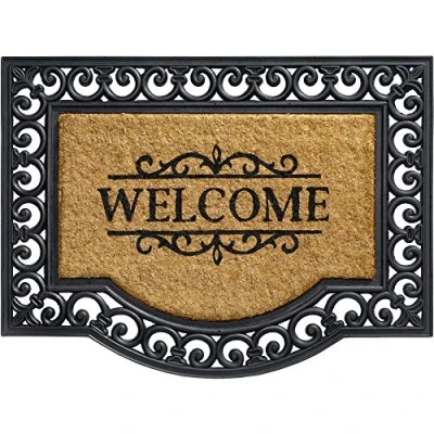 Abbildung von matches21 HOME &amp; HOBBY Fußmatte Kokosmatte Welcome Spruch Ornamente als aussen Sauberlaufmatte, rechteckig, Höhe: 20 mm, Rutschfeste Kokos Türmatte Outdoor Schmutzfangmatte 60x80 cm