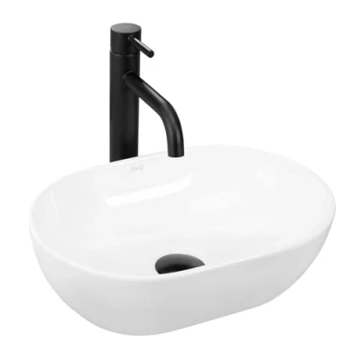 Abbildung von wohnwerk.idee Aufsatzwaschbecken Waschbecken Keramik Weiß Klein Gäste WC Bad Amelia