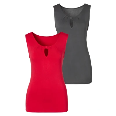 Abbildung von Lascana 2 PACK Top, Damen, Größe: 32/34, Rot + dunkelgrau