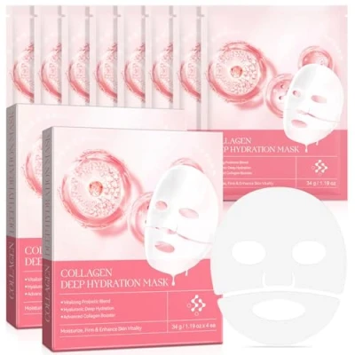 Abbildung von Bio Collagen Gesichtsmaske, 2 pack 4pcs Kollagen Sheet Mask, Night Wrapping Maske, Gesichtsmaske Hydratisierend, Reduzieren Sie feine Linien &amp; Falten,