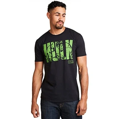 Abbildung von Marvel Herren Hulk Text T Shirt, Schwarz (Black Blk), L EU