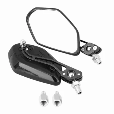 Abbildung von Motorrad Rückspiegel Paar 8mm 10mm Universal Roller Aluminium Flammenmuster Seitliche Rückspiegel(Schwarz)