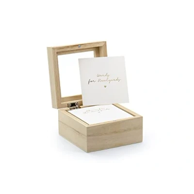Abbildung von partydeco Notizbuch, Gästebuch Hochzeit Holz Box 9,5x9,5x6cm Karten zum Ausfüllen englisch