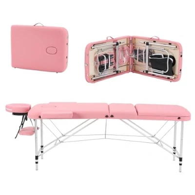 Abbildung von YOUNIKE Massageliege Mobile Klappbar 3 Zonen Höhenverstellbare Massagebank Aluminium mit Kopfstütze &amp; Armlehnen und Tragtasche Massagetisch für Kosmetik Spa Salon Tattoo (Rosa)