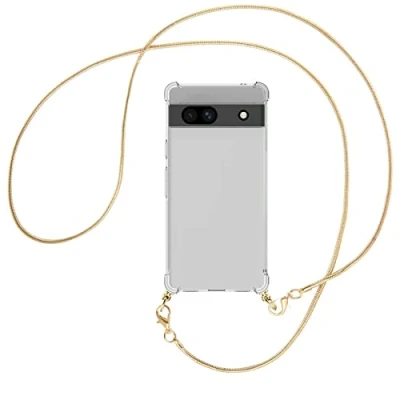 Abbildung von mtb more energy® Handykette kompatibel mit Google Pixel 7a Metallkette (Snake Gold) Smartphone Hülle zum Umhängen Anti Shock Full TPU Case