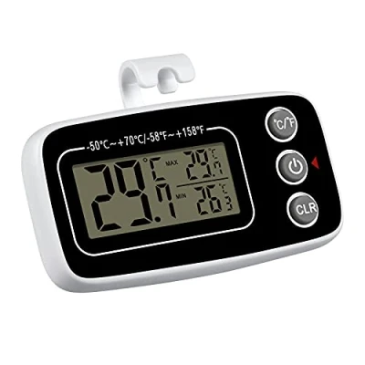 Abbildung von Vicloon Kühlschrank Thermometer, Digitale Gefrierschrank Thermometer mit Haken LCD Display Lesen, Max Min Rekord Funktion Perfekt für Lnnen/Außen/Home/Restaurants (Weiß und Schwarz)