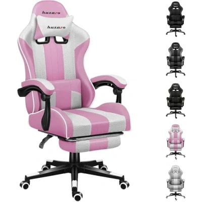 Abbildung von huzaro Force 4.7 Pink Mesh Gaming Stuhl Bürostuhl Computerstuhl PC Chair 90 140 Neigungswinkel Kopfstütze Lendenkissen Höhenverstellbar Fußstütze bis kg belastbar Stoff Rosa