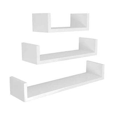 Abbildung von Meerveil Wandregal 3er Set U Form Schweberegal Hängeregal Wandboard Bücherregal 30/45/60 cm Regal Wand Dekorativ Kreativ für Schlafzimmer Wohnzimmer Küche Flur, Weiß