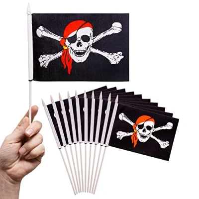 Abbildung von PHENO FLAGS Flagge Handfahne Piraten Fähnchen Stockfahne Handflagge Kinder (10er Set zur Deko), Flaggen mit Stab