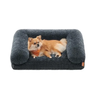 Abbildung von Feandrea FluffyHug Hundebett, Hundekissen Größe M, Hundematte für Miniaturhunde, kleine Hunde, Hundesofa Noppenschaumstoff, Bezug abnehmbar und waschbar, 76 x 58 23 cm, dunkelgrau PGW231G02