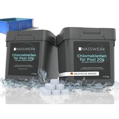 Abbildung von NASSWERK Pool Chlortabletten 20g (10kg) Chlortabs langsamlöslich zur Langzeitpflege Chlor Langzeittabletten Desinfektion &amp; Pflege Effektive Mini Pooltabletten Reinigungstabletten