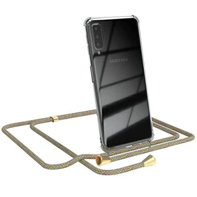 Abbildung von EAZY CASE Handykette kompatibel mit Samsung Galaxy A7 (2018) Handyhülle Umhängeband, Handykordel Schutzhülle, Silikonhülle, Hülle Band, Stylische Kette für Smartphone, Rainbow