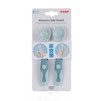 Abbildung von Reer Kinderbesteck Baby Besteckset biegsam Löffel &amp; Gabel (2 tlg), Kunststoff, 360