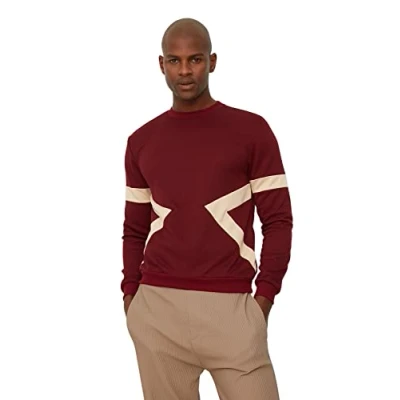 Abbildung von Trendyol Herren Colorblock Regular Rundhalsausschnitt Sweatshirt, burgunderfarben, Small