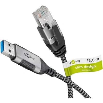 Abbildung von goobay USB A 3.0 auf RJ45 Ethernet CAT 6 Kabel Slim/Adapterkabel/stabile kabelgebundene Internetverbindung mit Router/Netzwerk Switch/USB Adapter / 1 Gbit/s 15 Meter 74400
