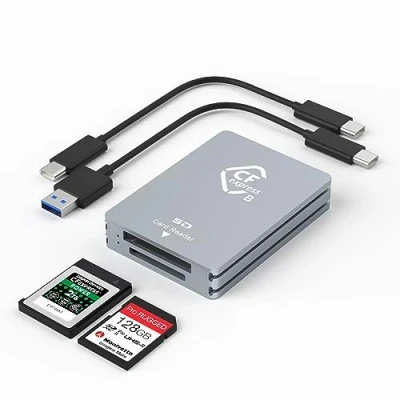 Abbildung von CFexpress Typ B/SD Dual Slot Kartenleser USB C, 3.2 Gen 2 10Gpbs, Kompatibel mit B Karte/SD Speicherkarte, Aluminium Kartenadapter C zu C/USB A Kabel