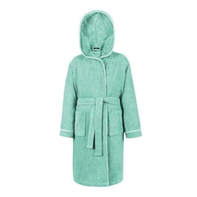 Abbildung von LAYNENBURG Premium Bademantel Kinder &amp; Teenager mit Kapuze 100% Baumwolle OEKO TEX Standard 100 flauschiges Frottee Größe (170/176, Türkis)