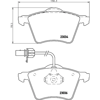Abbildung von HELLA 8DB 355 008 771 Bremsbelagsatz mit integriertem Verschleißwarnkontakt VOLKSWAGEN: Transporter 4 Bus, Kastenwagen