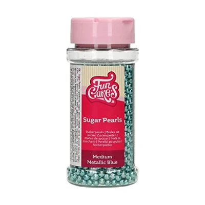 Abbildung von FunCakes Zuckerperlen Mittel Metallic Blau: Kuchenstreusel, guter Geschmack, perfekt zum Dekorieren von Kuchen, essbare Zuckerperlen. 80 g.