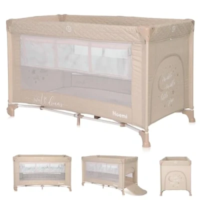 Abbildung von Lorelli 2in1 Babybett und Laufstall Noemi 2 Ebenen mit Neugeborenen Einsatz Seiteneingang, Kinderbett ab Geburt bis 15 kg, Baby Reisebett Rollen, faltbar inkl. Transporttasche, beige