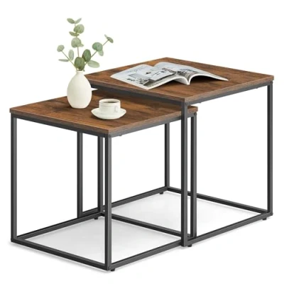Abbildung von Home Collective Couchtisch 2er Set Beistelltisch Loft Design 2in1 Verschachtelung Wohnzimmer, kratzfeste Oberfläche 50&amp;45cm Rustikal schwarzen Beinen quadratisch