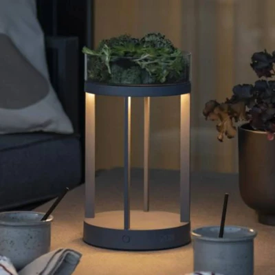 Abbildung von Konstsmide Chieti LED Laterne Indoor/Outdoor regenfest USB grau Aluminum/Glas Dekoschale 2 Lichtfarben Akkulaufzeit bis zu 20h 7821 300, Anthrazit, 17 cm (L)/17 (B)/25 (H)