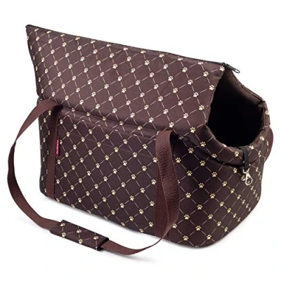 Abbildung von Hundetasche Braun/Muster: Pfoten, M bis 10 kg Tragetasche für kleinen und mittleren Hund, Welpen, Katze