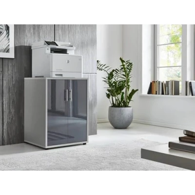 Abbildung von moebel dich auf Druckerkommode TABOR Druckerschrank Druckertisch Aktenschrank 2 türig (BxHxT) 54x74x52 cm (lichtgrau/anthrazit Hochglanz)