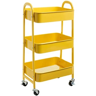 Abbildung von DOEWORKS Aufbewahrungswagen 3 Etagen Metall Utility Cart Rollwagen Organizer Wagen mit Rädern für Küche Make up Badezimmer Büro, Gelb