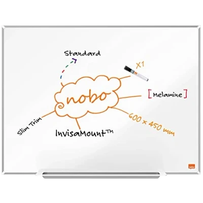 Abbildung von Nobo Magnetisches Nanostahl Clean Whiteboard mit Stiftablage, 600 x 450 mm, Schlanker Zierrahmen, InvisaMount Montagesystem, Impression Pro, Weiß, 1915401