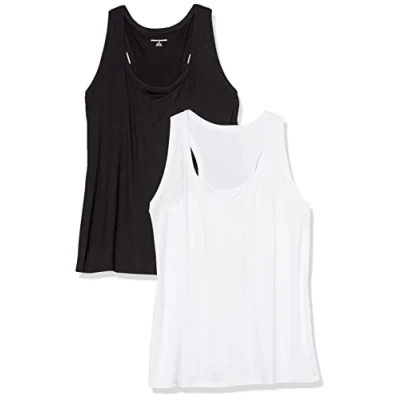 Abbildung von Amazon Essentials Damen Tech Stretch Racerback Tanktop (erhältlich in Übergröße), 2er Pack, Schwarz/Weiß, S