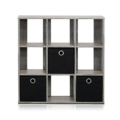 Abbildung von Furinno Simplistic Organizer/Regal mit 9 Fächern und 3 Einschüben, holz, Grau/schwarz, 20.07 x 67.82 67.31 cm