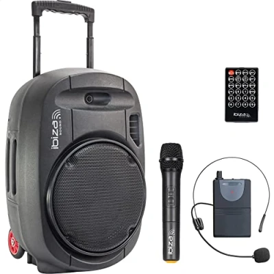 Abbildung von PORT12UHF MKII IBIZA Tragbarer Lautsprecher 12&quot;/700W MAX mit 2 Mikrofonen (UHF), Fernbedienung und Schutzhülle Bluetooth, USB, SD 5 7 Std. Wiedergabezeit.