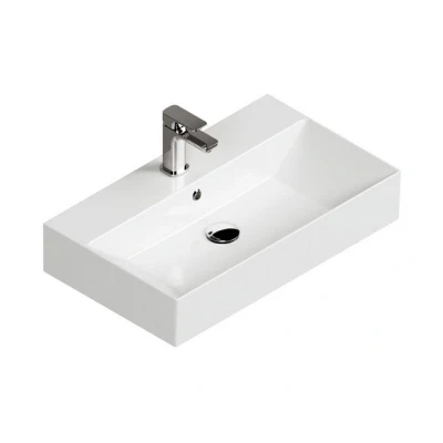 Abbildung von Aqua Bagno Waschbecken Aufsatzwaschbecken 70cm weiß eckig wandhängend Waschtisch (Packung)