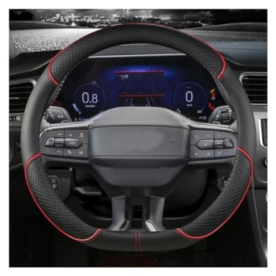 Abbildung von Auto Lenkradschoner D Typ Lenkradabdeckung Für Ford Focus ST Line Fiesta 2018 2019 Lenkradabdeckung(RED)